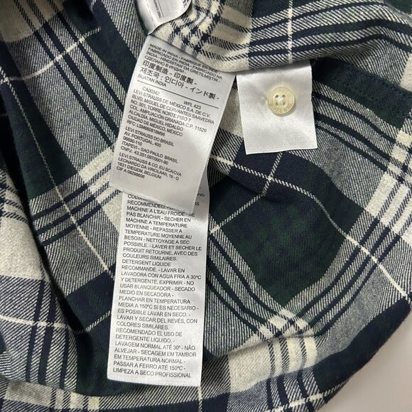 Vtg Levis Shirt Mens L Black Gray Plaid Western Pearl Snap Flannel Standard Fit - Picture 11 of 12